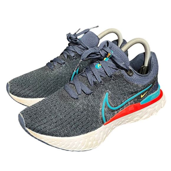 Nike React Infinity Run Flyknit 3 College Navy Metallic Silver Mens 6.5 Womens 8 - Picture 1 of 8